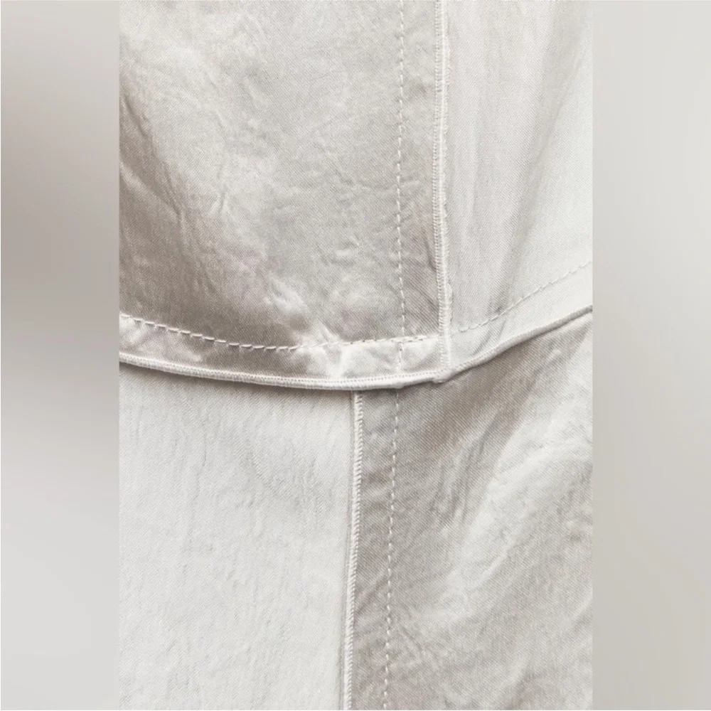 Zara Cream Satin Midi Dress with Spaghetti Straps